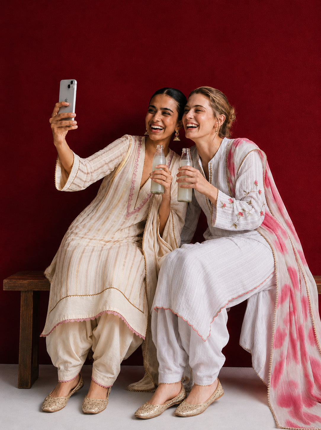 Ivory Striped Embroidered Kurta Set