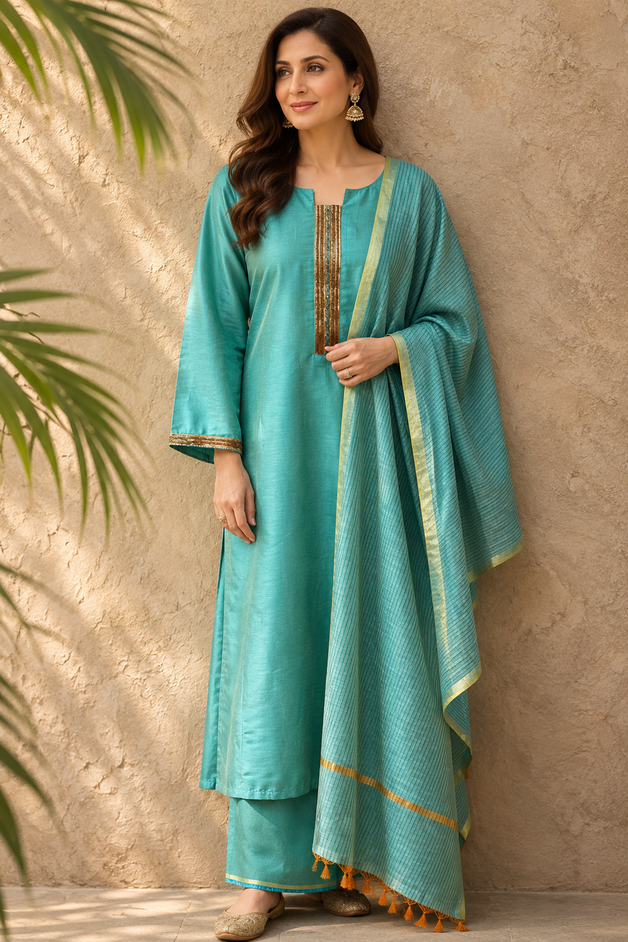 Aqua Zari Suit Set