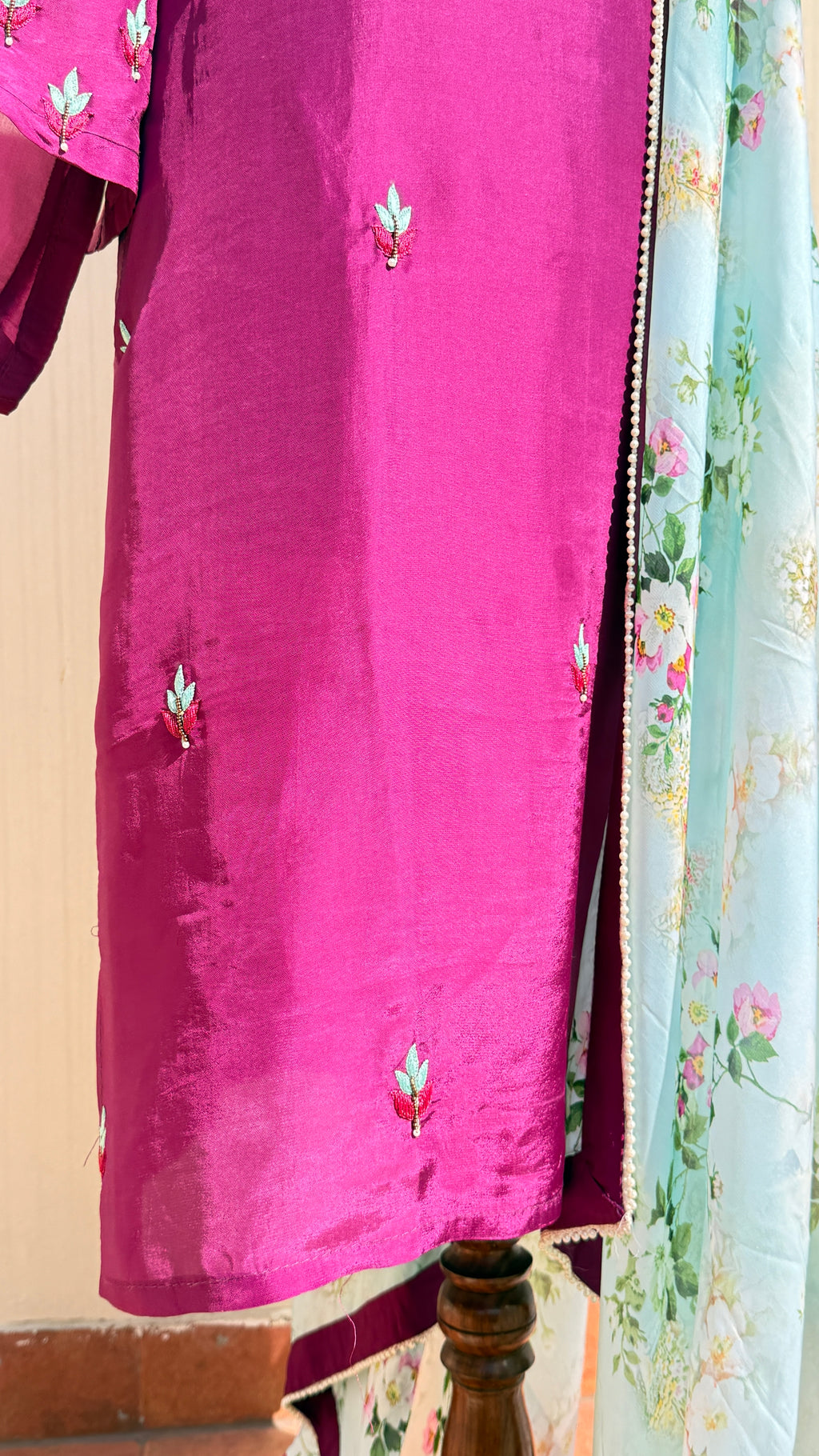Berry Blossom Suit Set Fuchsia Sky Blue