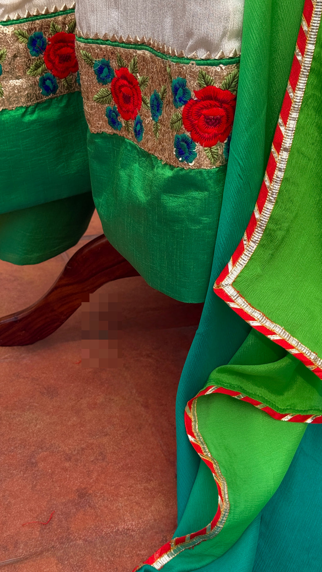 EMERALD BLOOM ANARKALI SET- IVORY & GREEN