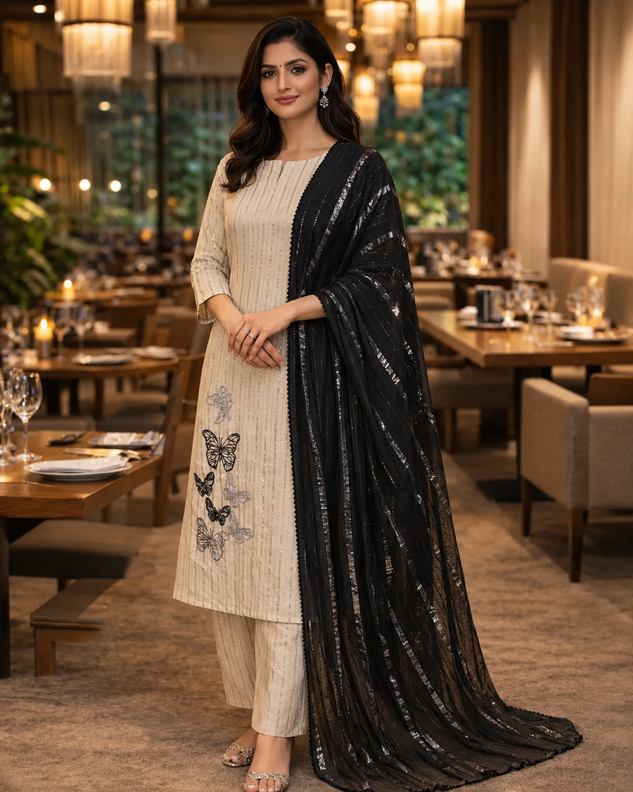Midnight Flutter Suit Set Ivory Grey