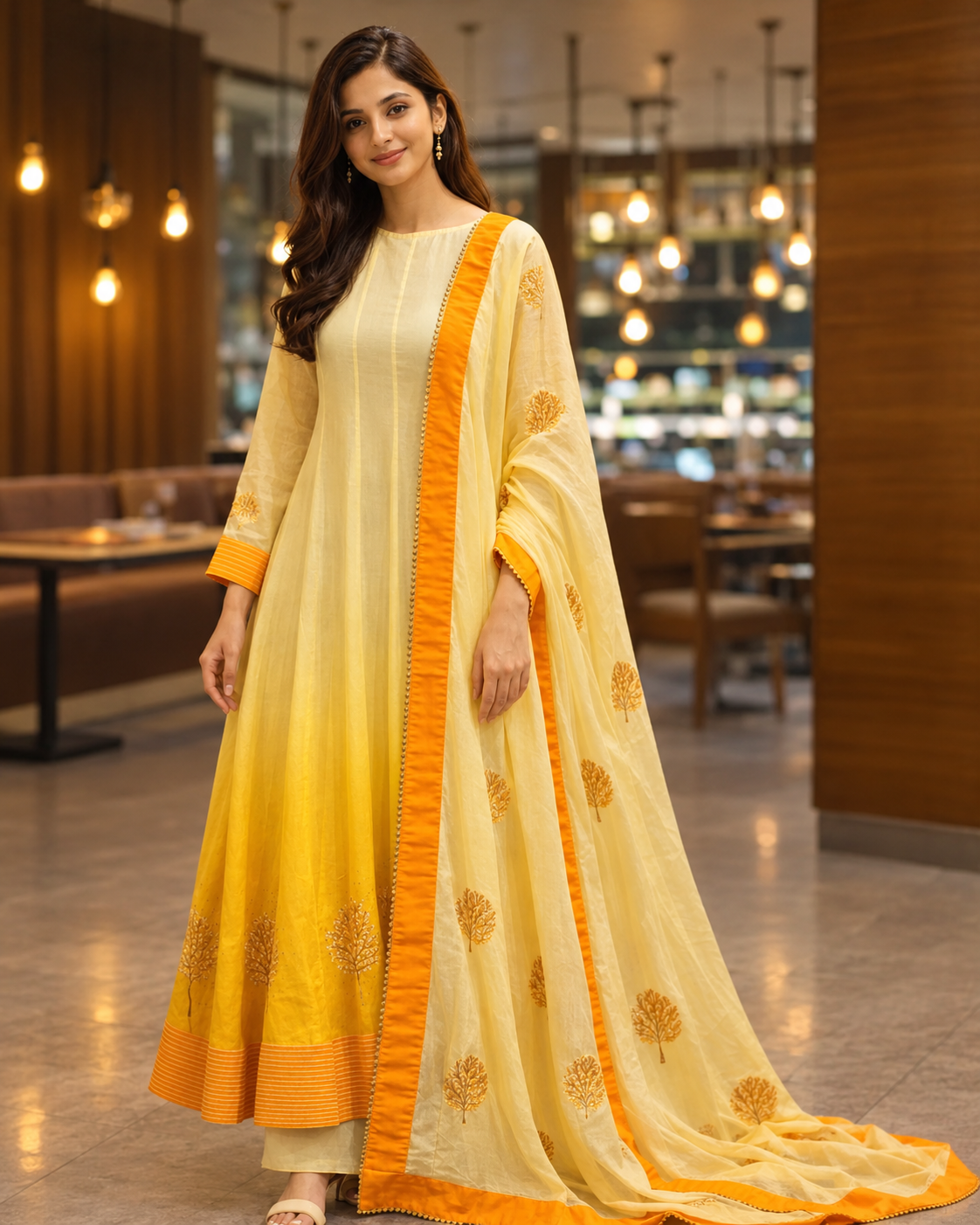 Marigold Mist Anarkali Set- Yellow Ombre