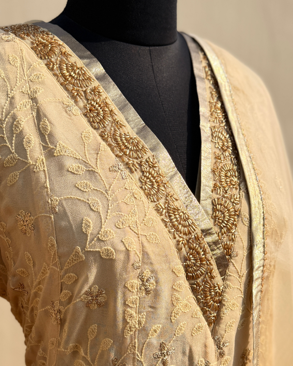 Golden Heirloom Anarkali Suit - Champagne Beige