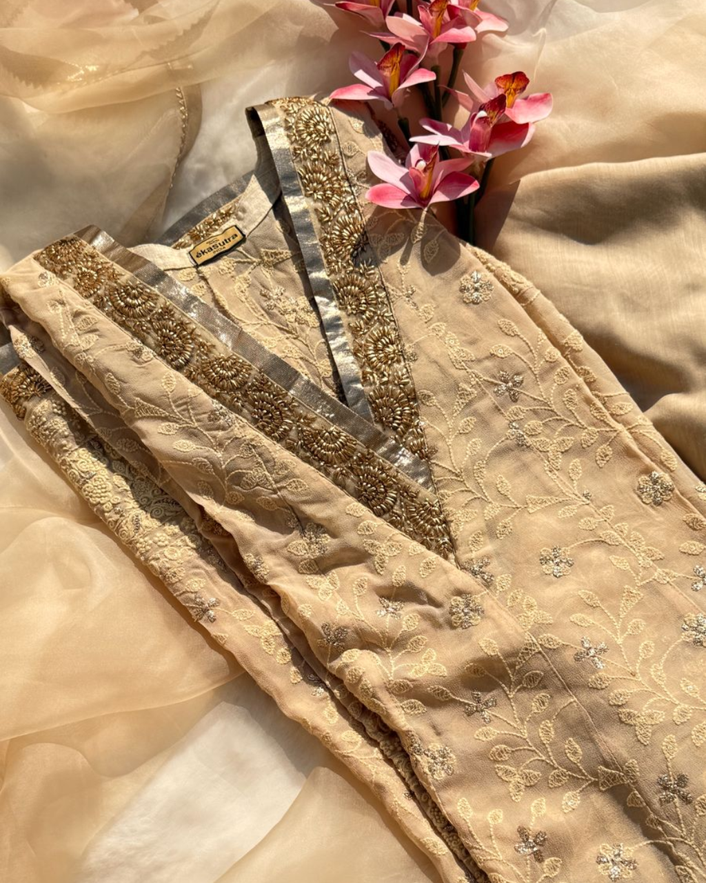Golden Heirloom Anarkali Suit - Champagne Beige