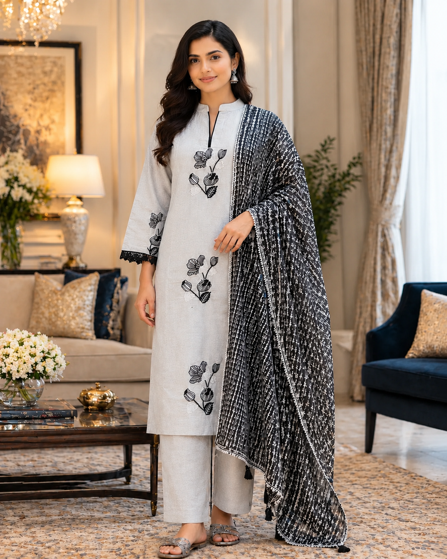 Monochrome Bloom Suit Set