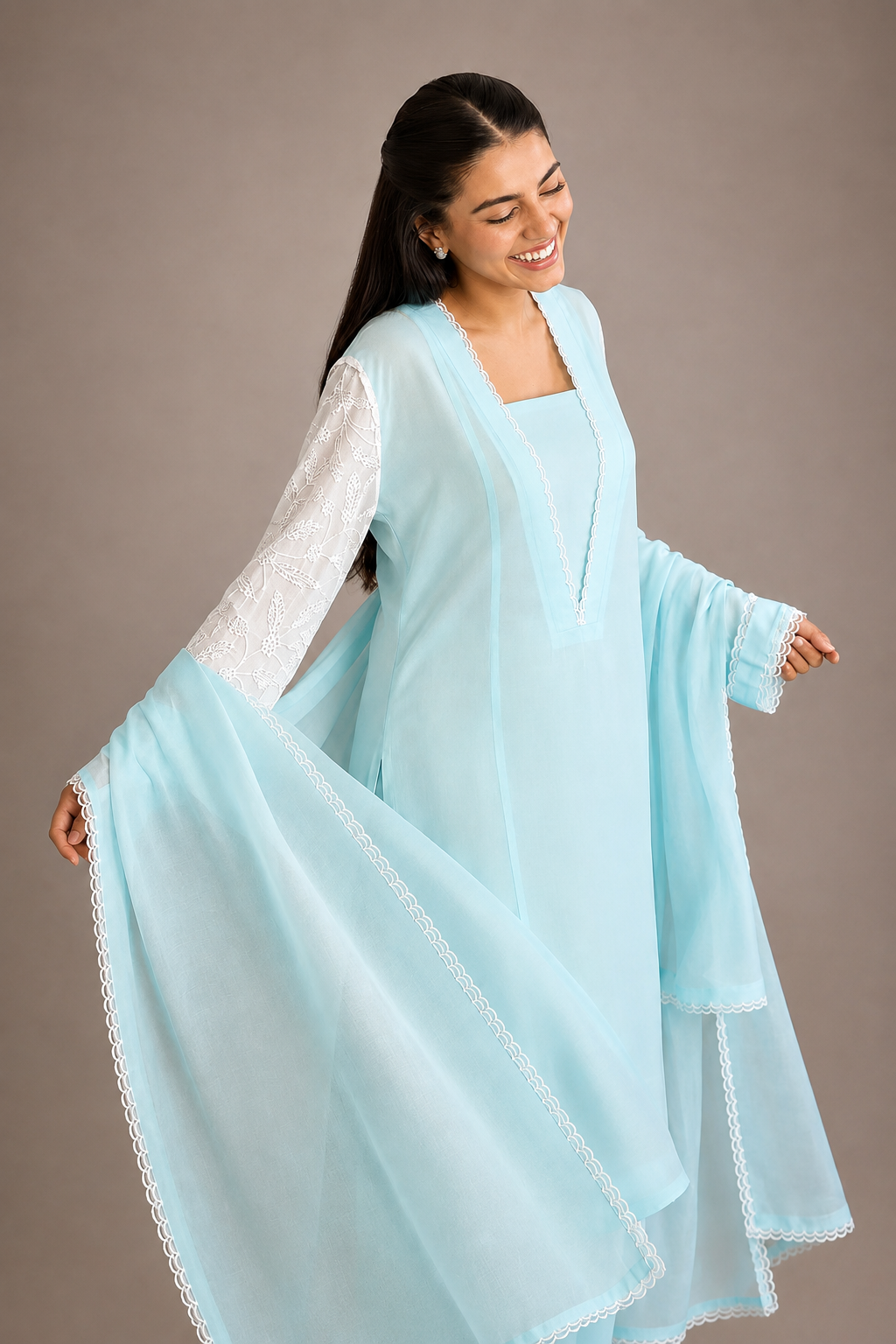 Ice Blue Embroidered Kurta Set