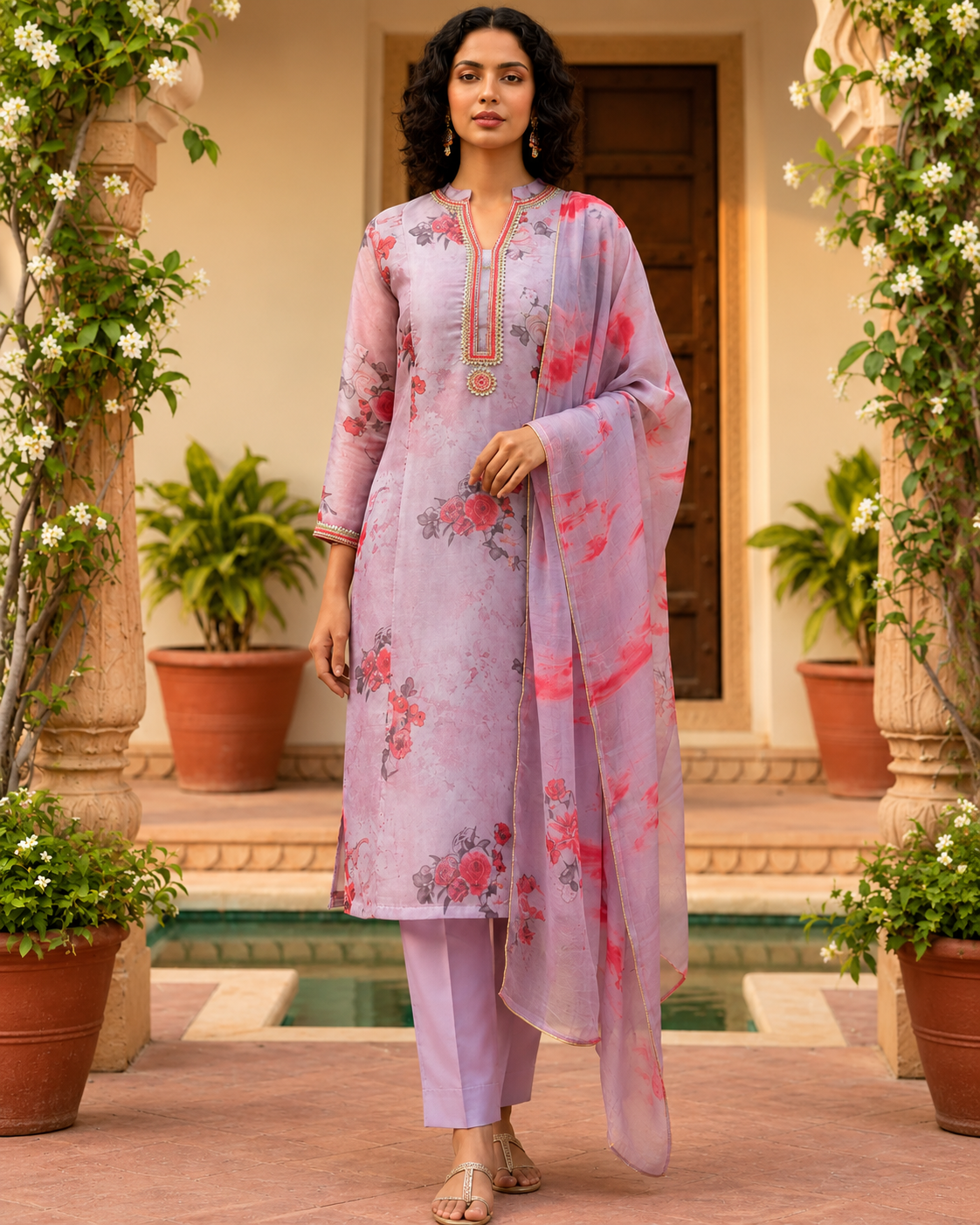 Rosewater Floral Suit- Mauve