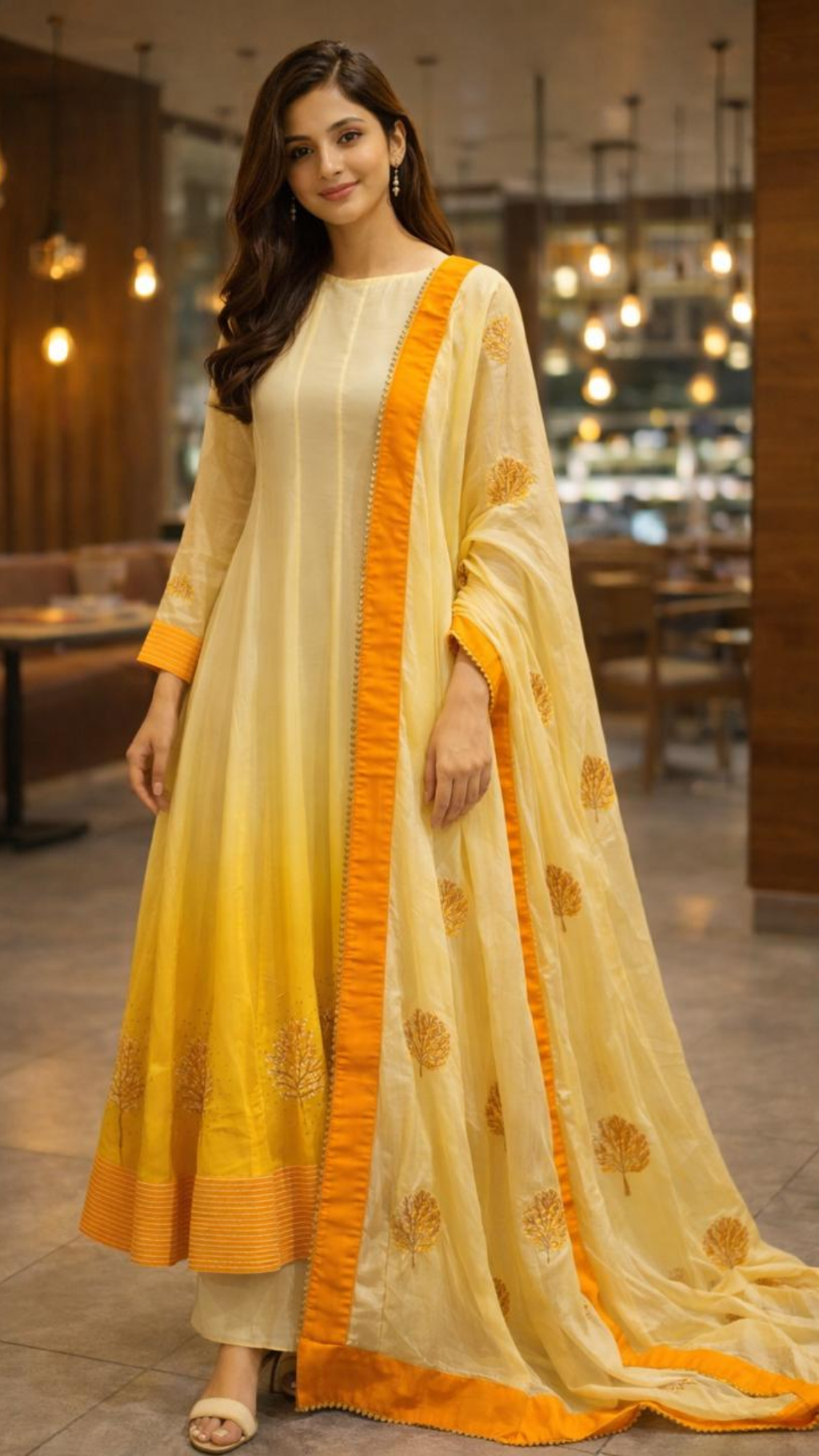 MARIGOLD MIST ANARKALI SET- YELLOW OMBRE