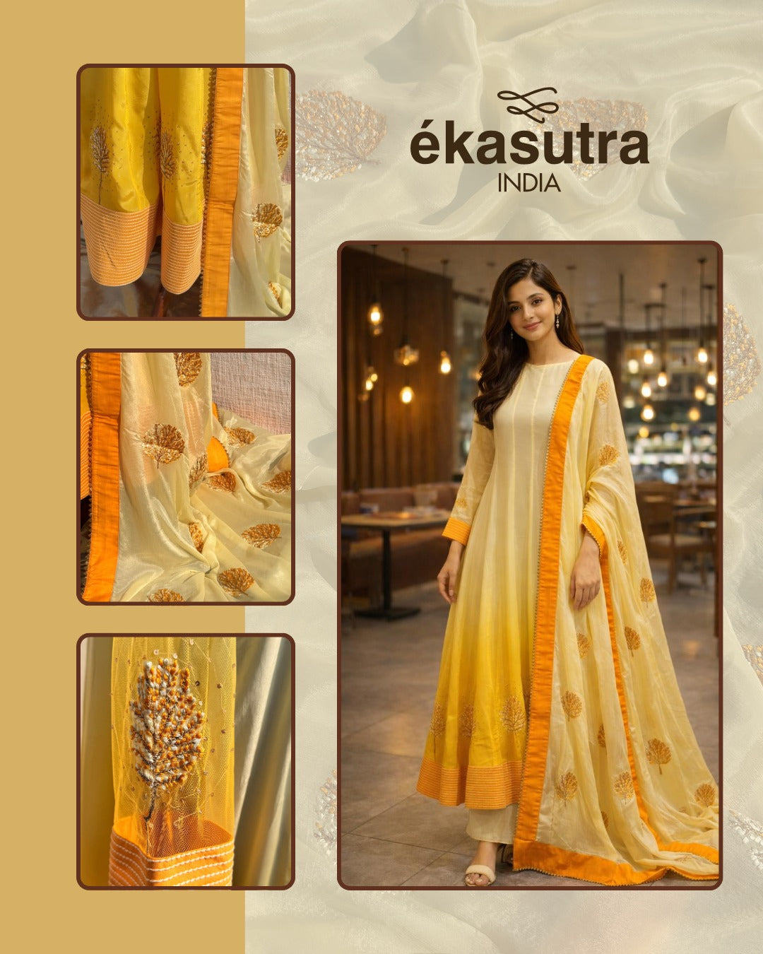 Marigold Mist Anarkali Set- Yellow Ombre