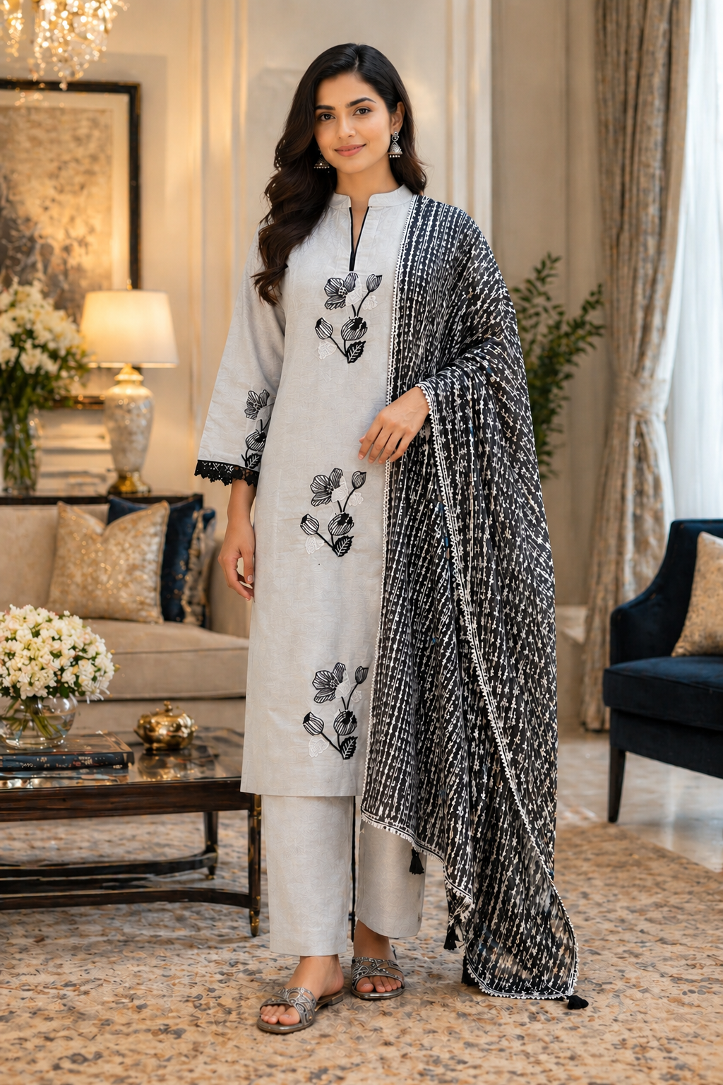 Monochrome Bloom Suit Set