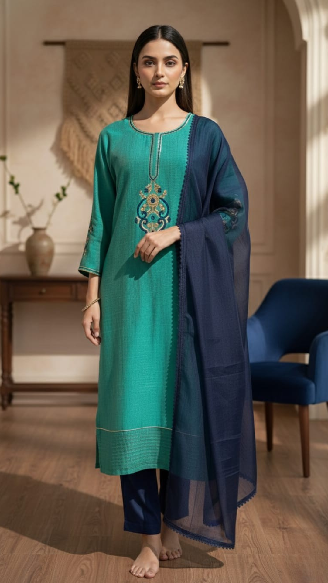 OCEAN JEWEL SUIT SET- TURQUOISE & NAVY BLUE