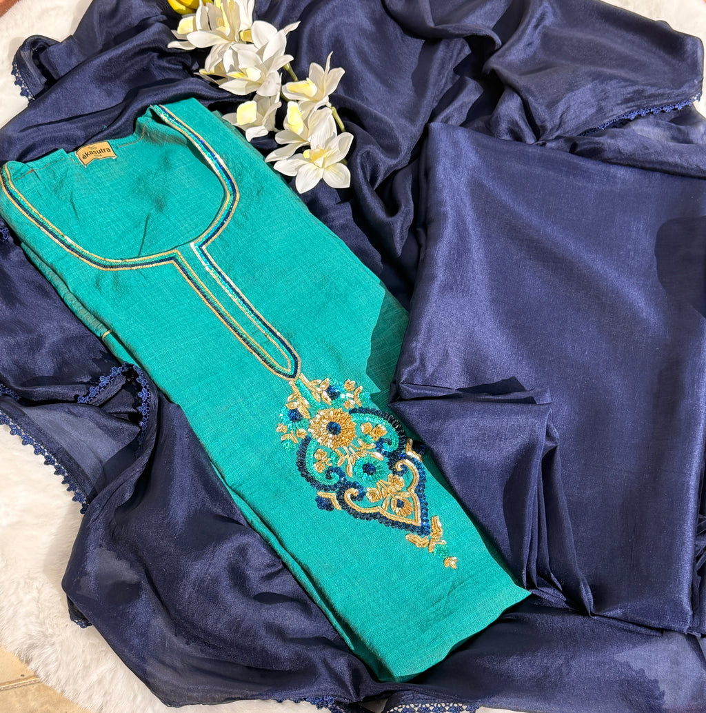 OCEAN JEWEL SUIT SET- TURQUOISE & NAVY BLUE