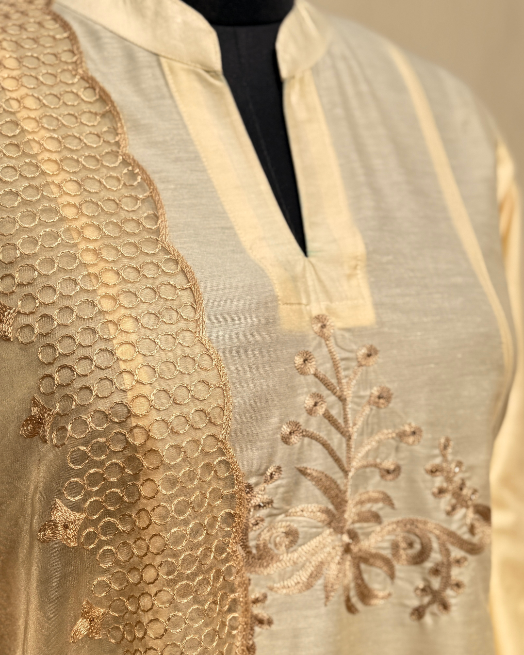 Ivory Cotton Silk Suit With Tonal Embroidery Organza Dupatta