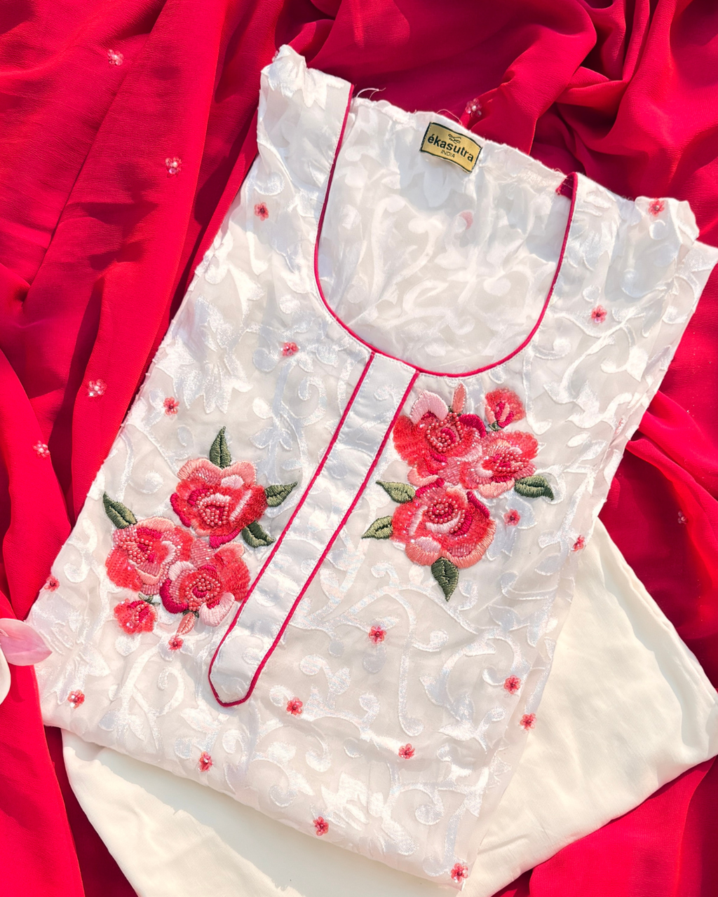ROSE WHISPER SUIT- FUCHSIA PINK & IVORY