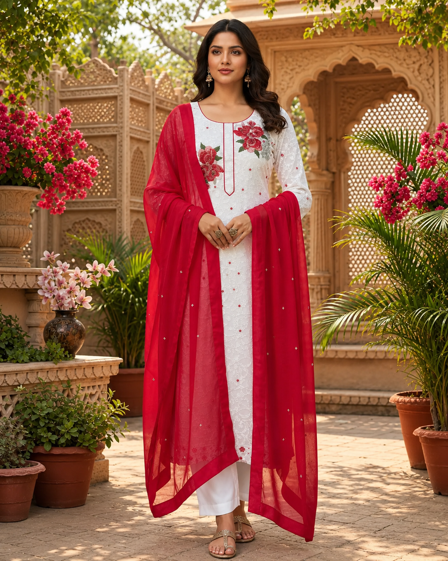Rose Whisper Suit- Fuchsia Pink & Ivory
