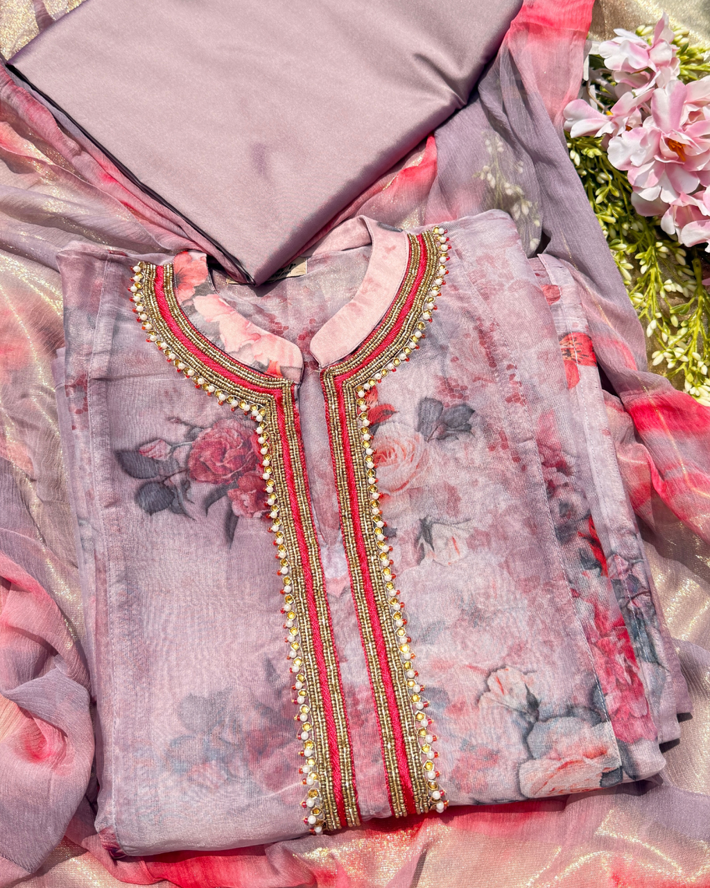 ROSEWATER FLORAL SUIT- MAUVE