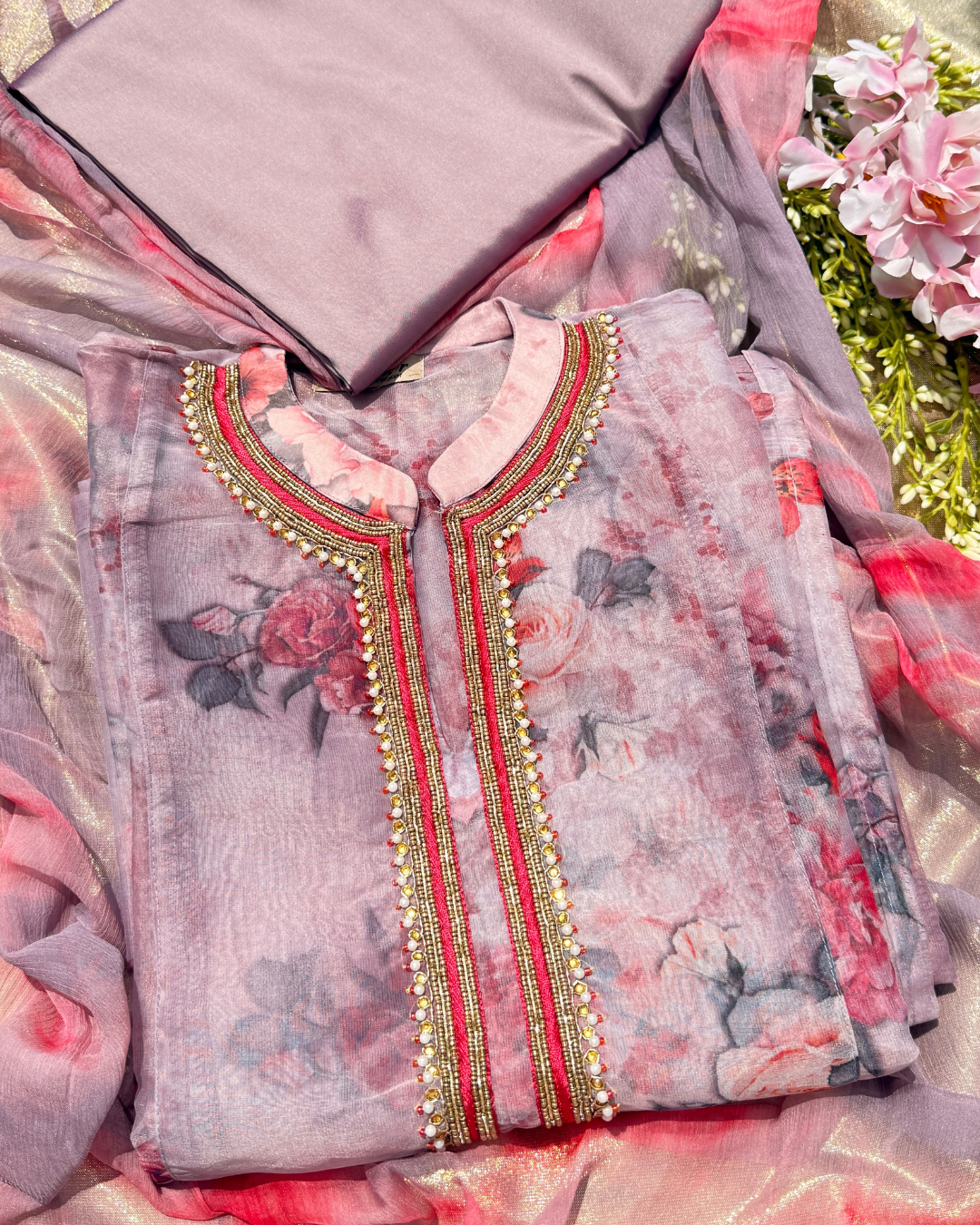 ROSEWATER FLORAL SUIT- MAUVE
