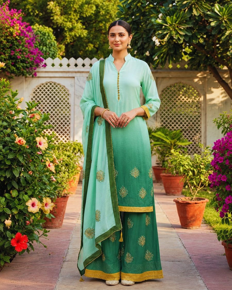 Mint Meadow Suit Set- Mint Green & Mustard Yellow