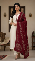 The Noor Suit - Off-white & Maroon