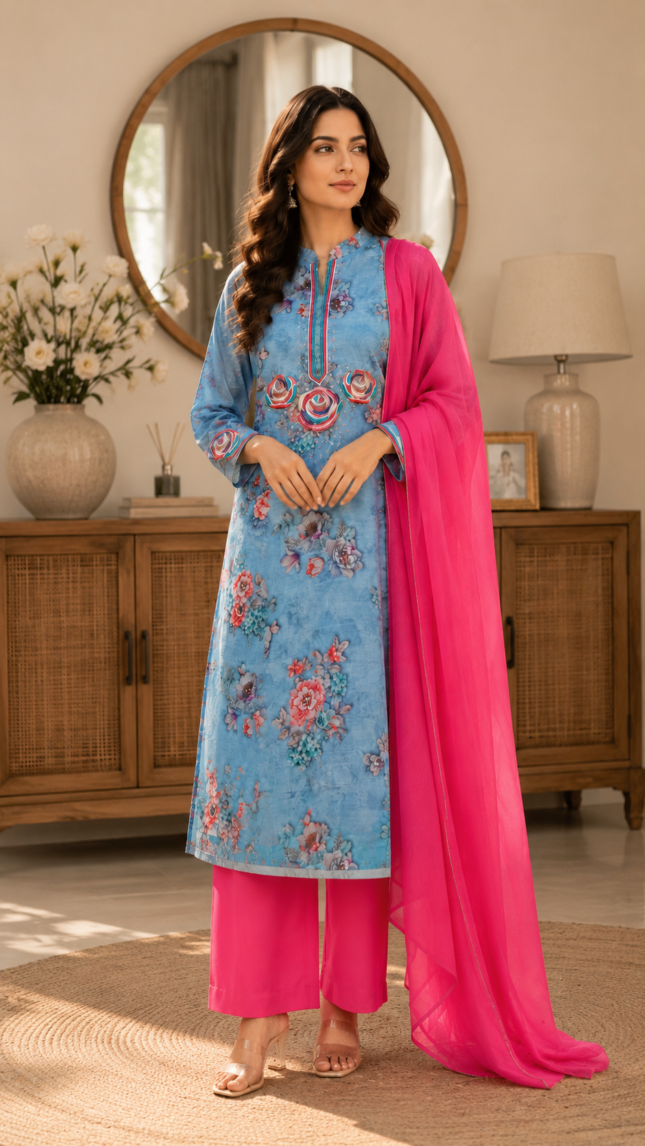 The Rosette Statement Suit Powder Blue Floral