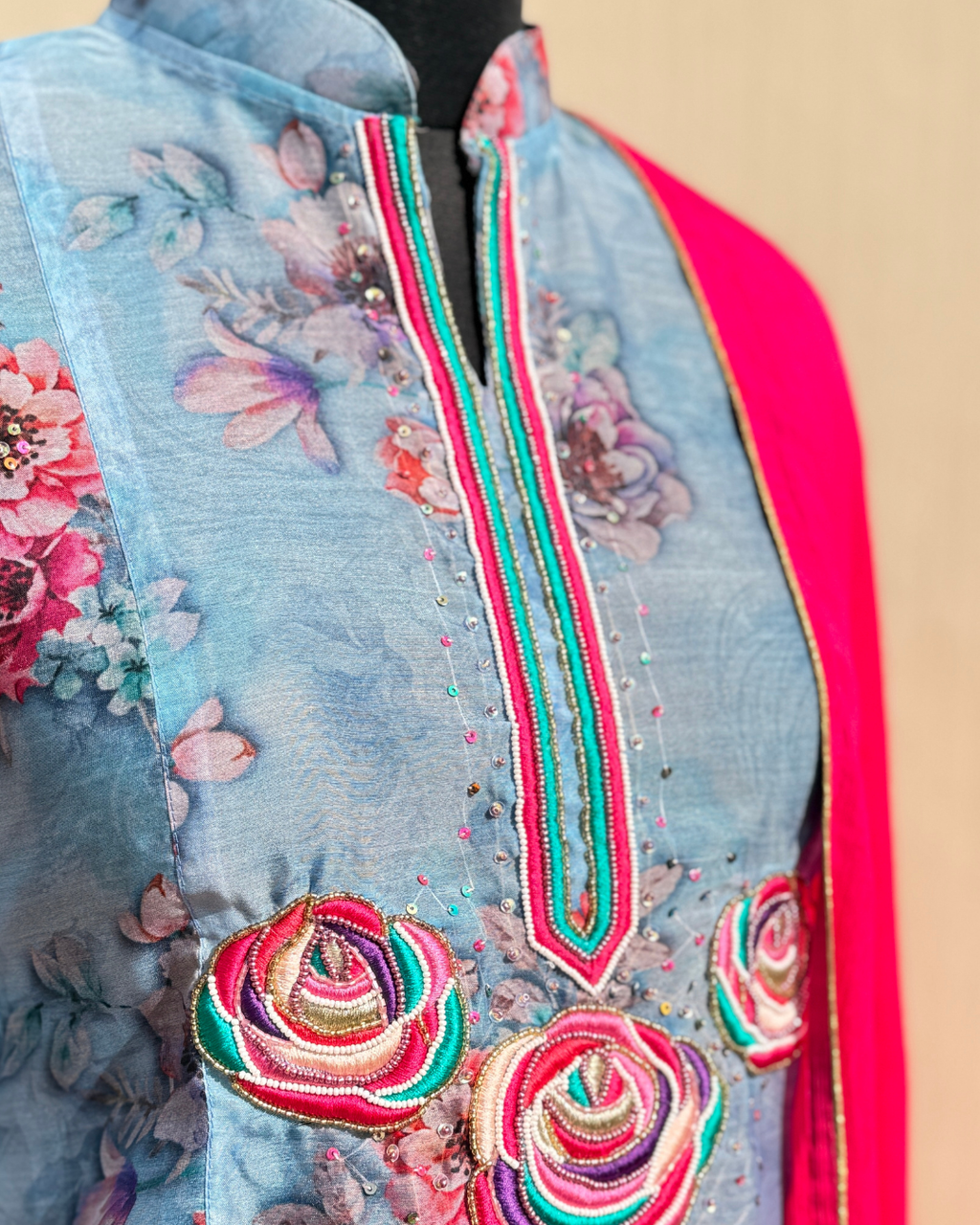 The Rosette Statement Suit Powder Blue Floral