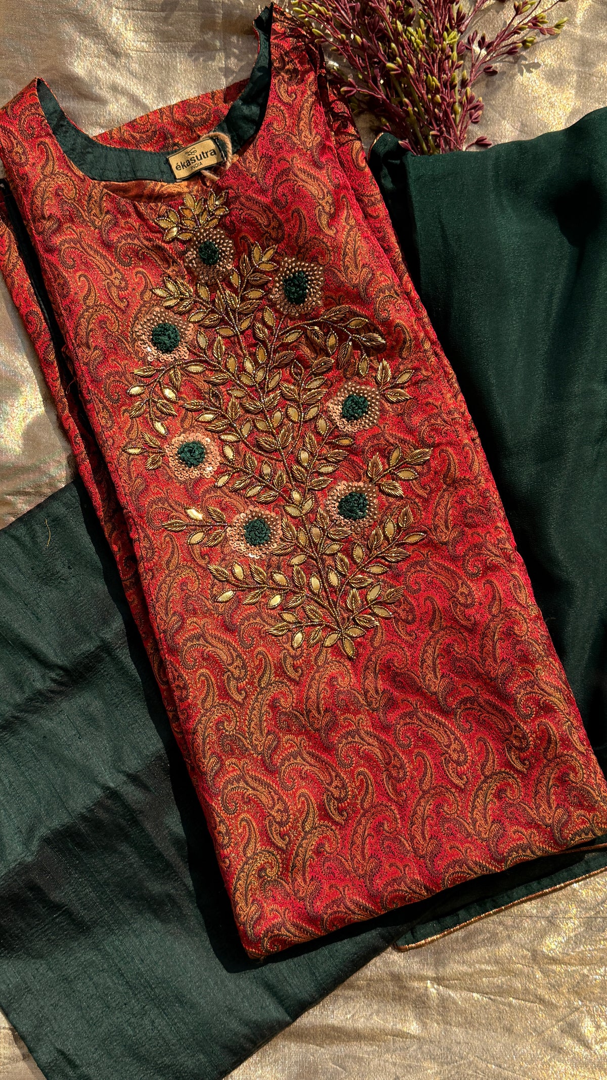 Zari Garden Suit - Crimson Red