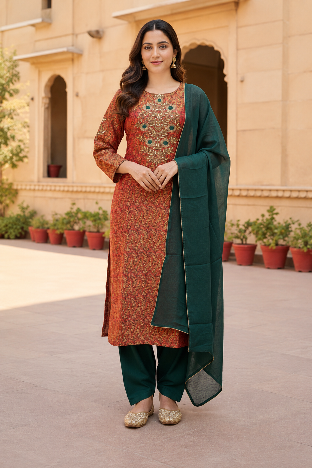 Zari Garden Suit - Crimson Red