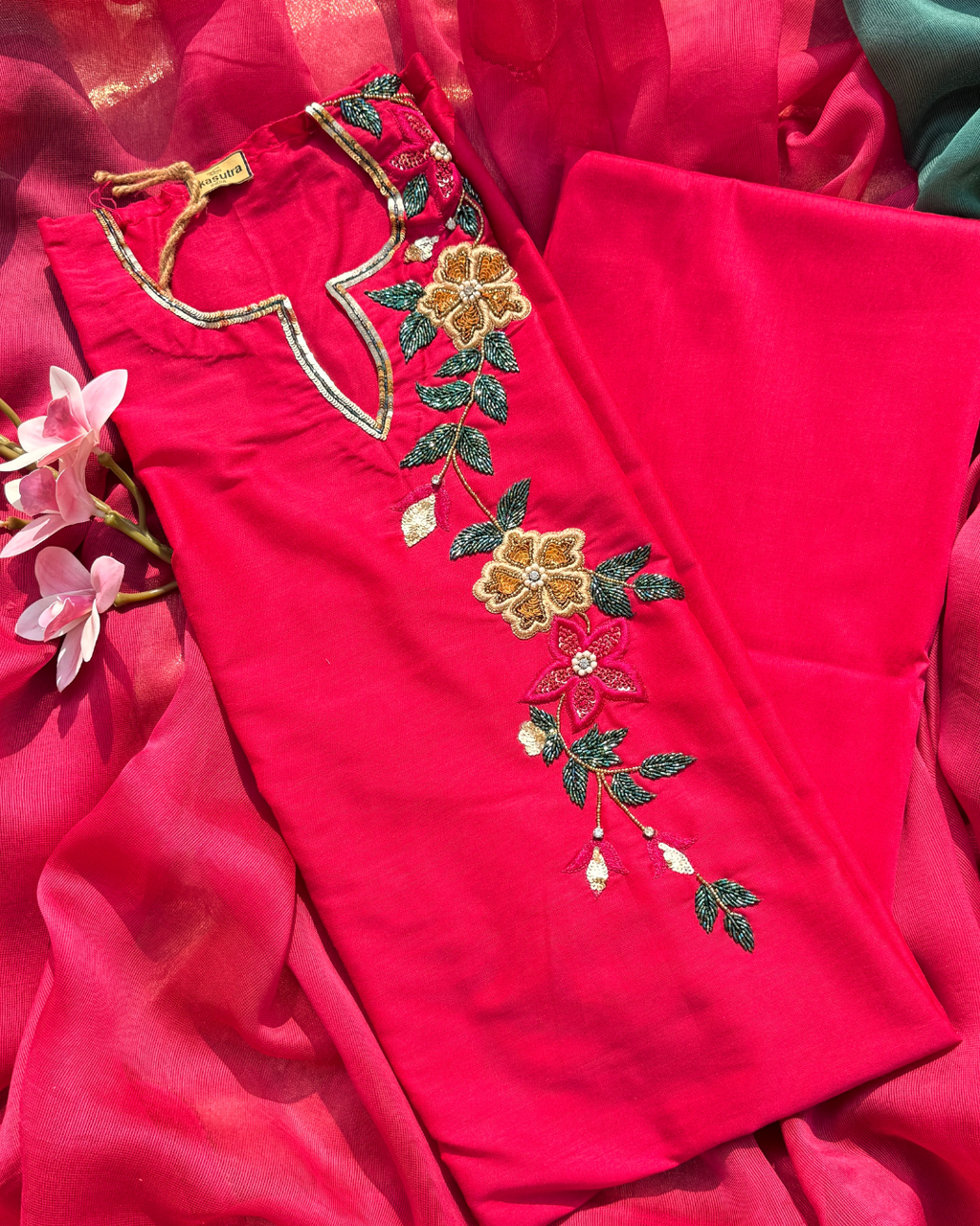 Zeenat Blossom Suit - Rani Pink
